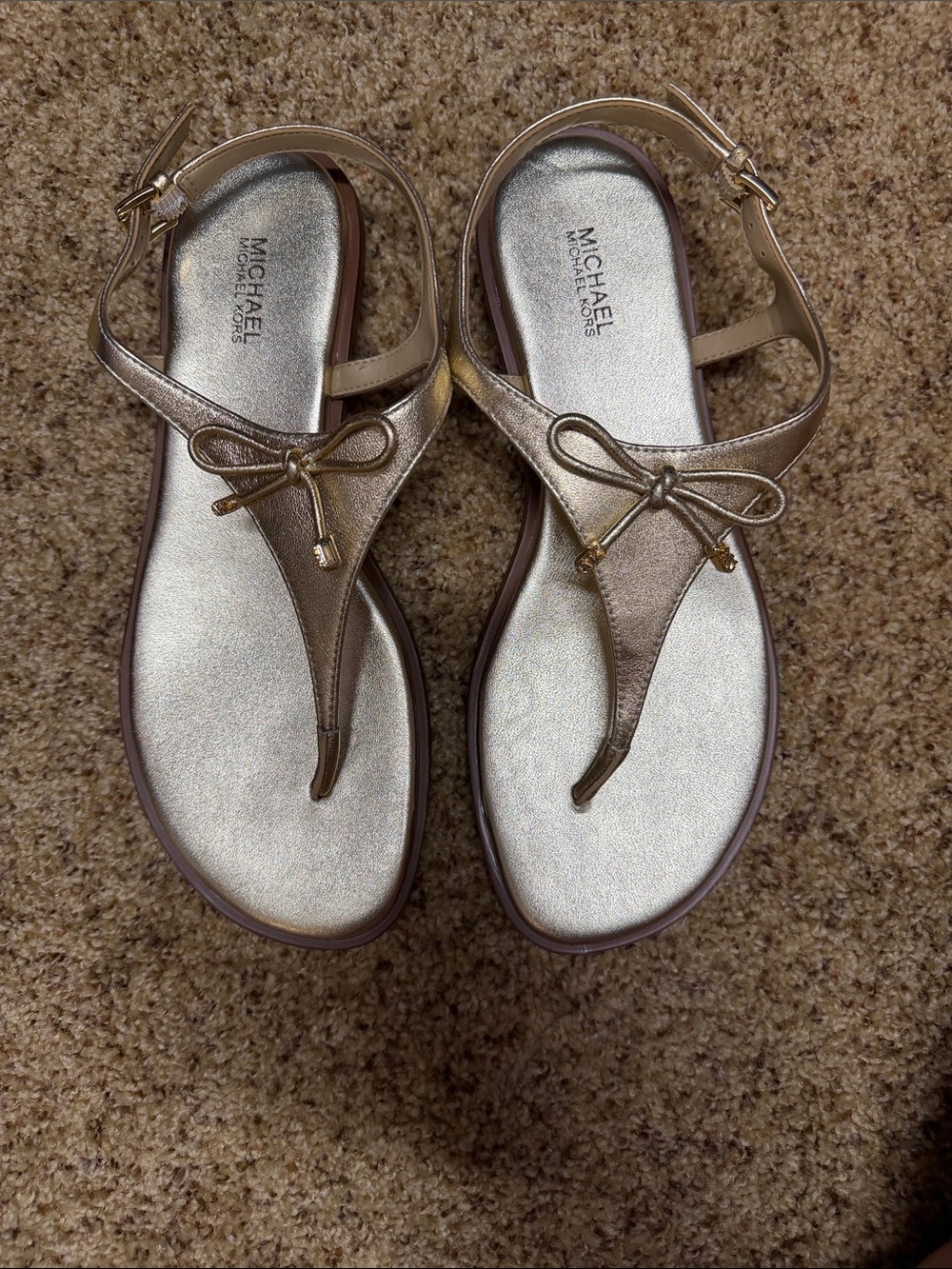 Michael Kors Metallic Gold Bow Thong Sandals